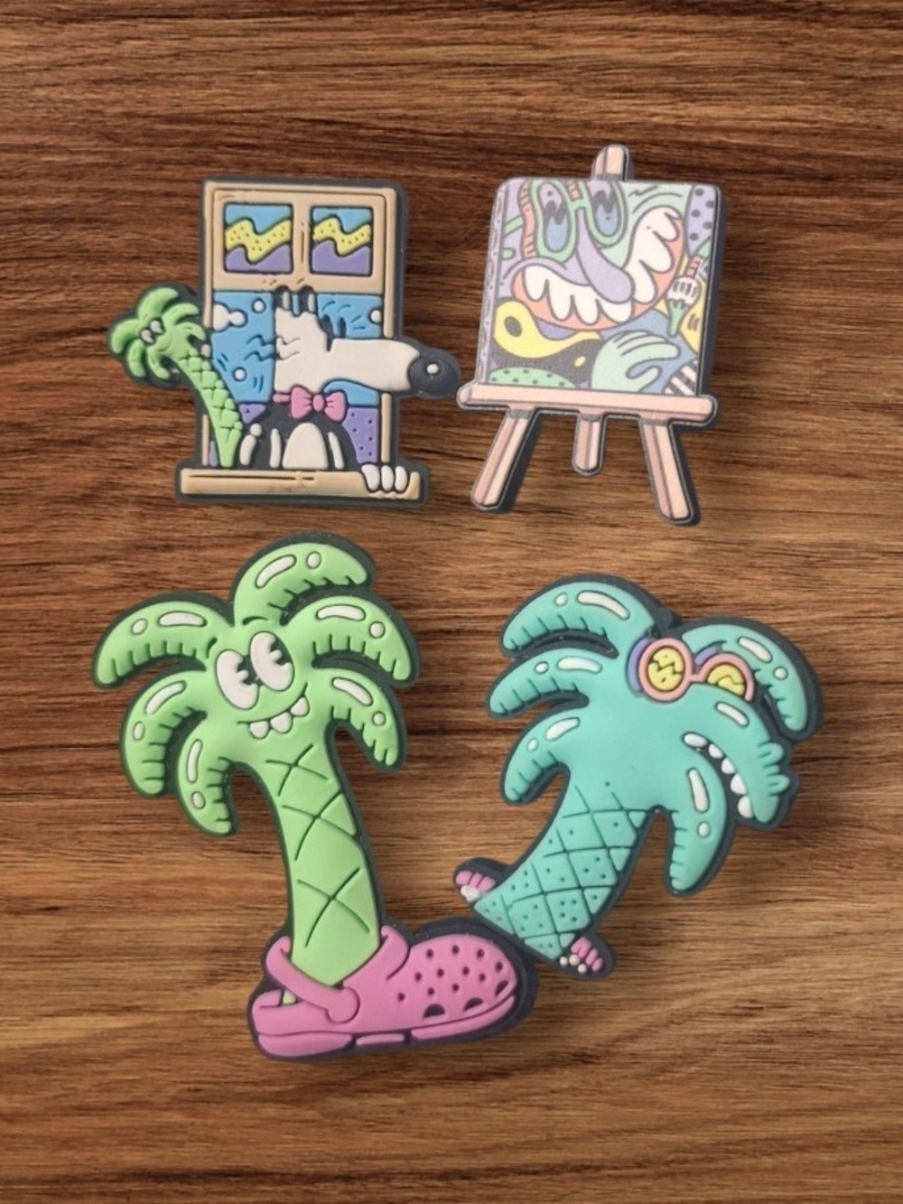 Whimsical Palm Tree & Art croc charms - Pastel Green & Teal